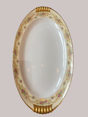 Vintage Meito China Serving Platter Pink Roses Gold Trim Japan Platter